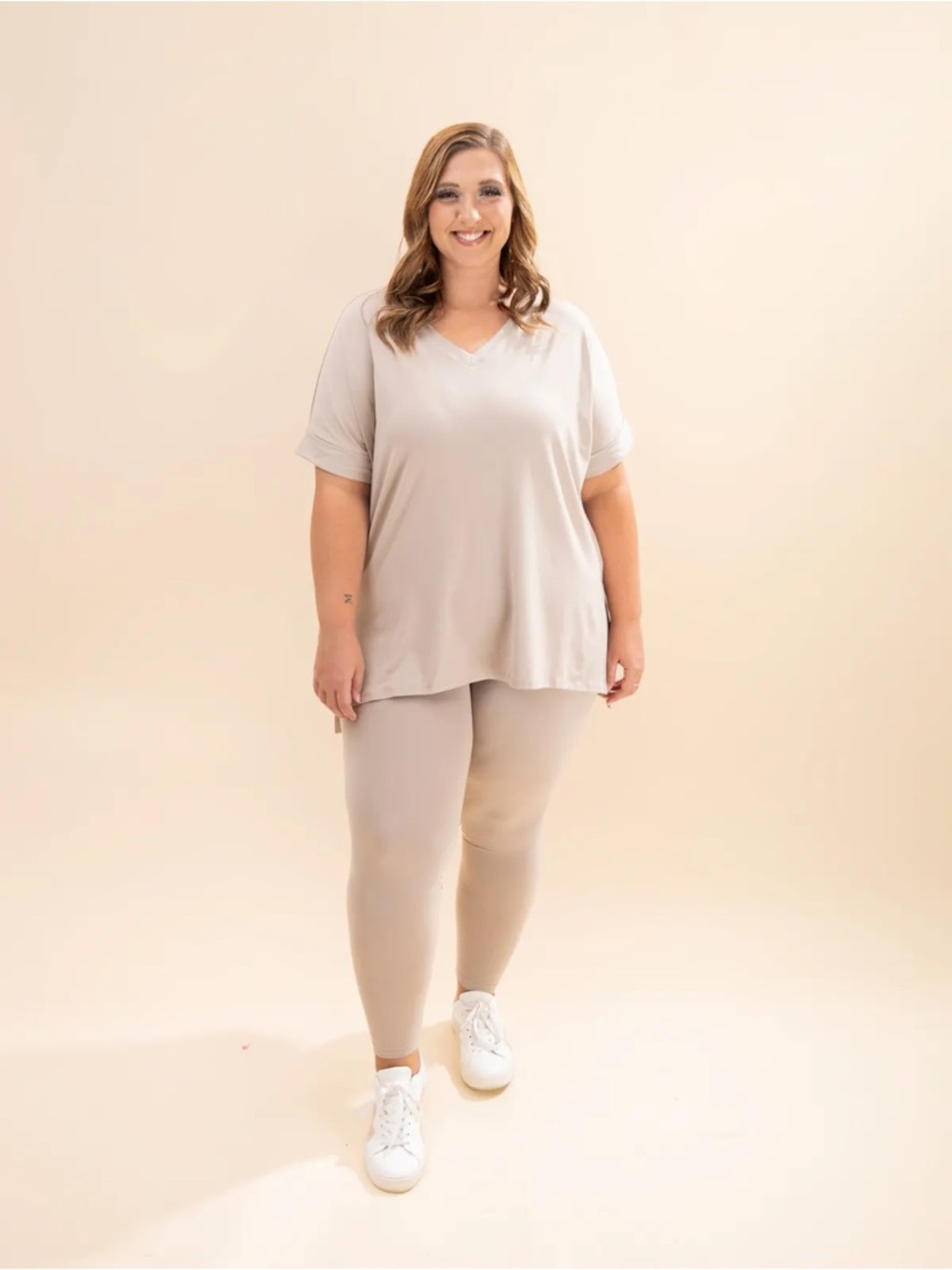 ZENANA PLUS Everyday V-Neck Tunic & Legging Set - Ash Mocha